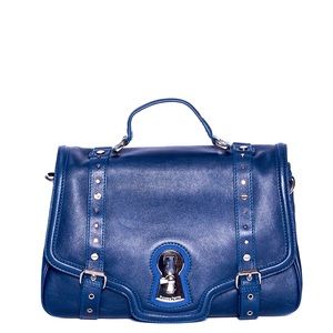 NWT blue Italian leather Messina messenger bag.